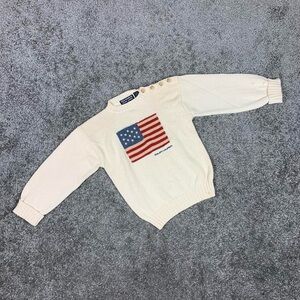 VTG Polo Jeans Co. Ralph Lauren Cream 4T USA Flag Pullover Sweater W/ Buttons